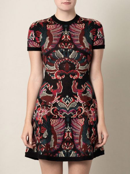 Mcq By Alexander Mcqueen Intarsiaknit Flirty Dress in Brown (black) - Lyst