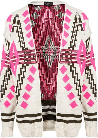 Topshop Knitted Aztec Festival Cardi - Lyst
