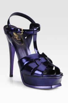 Yves Saint Laurent Tstrap Patent Leather Platform Sandals - Lyst