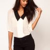 Asos Collection Asos Blouse with Pintucks and Contrast Collar in White (cream) - Lyst