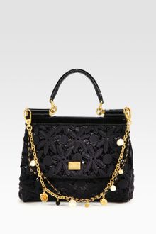 Dolce & Gabbana Mini Miss Sicily Floral Lace Sequins Satchel - Lyst