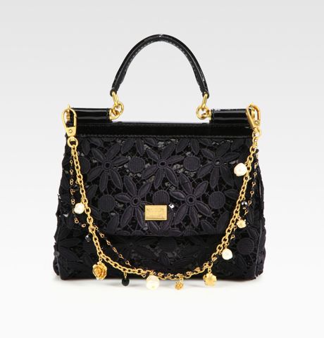 Dolce & Gabbana Mini Miss Sicily Floral Lace Sequins Satchel in Black - Lyst