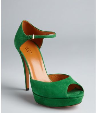 Gucci Emerald Suede Ankle Strap Peep Toe Platform Pumps - Lyst