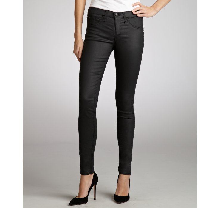 Rag & Bone Charcoal Wax Stretch Denim Skinny Jeans in Gray (charcoal) Lyst