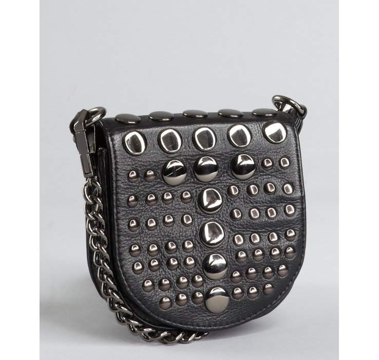Rebecca Minkoff Black Leather Disc Detail Chain Strap Crossbody Bag in Black | Lyst