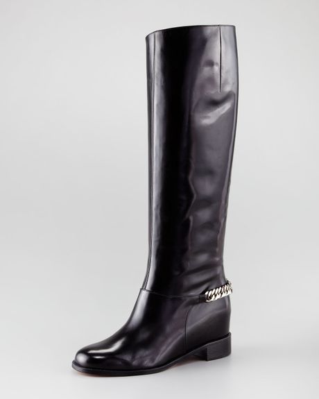 Christian Louboutin Cate Chaindetailed Tall Red Sole Boot in Black (black silver) - Lyst