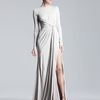 Elie Saab Longsleeve Jersey Gown in White (silver) - Lyst