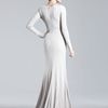 Elie Saab Longsleeve Jersey Gown in White (silver) - Lyst