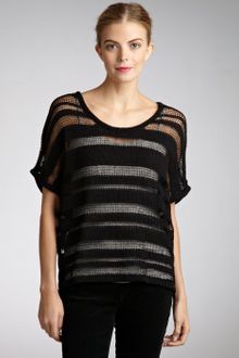 Rag & Bone Black Cotton Blend Open Knit Short Sleeve Top - Lyst
