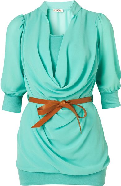 Topshop Belted Sheer Top  in Blue (aqua) - Lyst