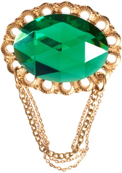 Asos Gem Chain Brooch in Gold (green) - Lyst