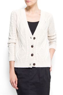 Mango Cable Knit Cotton Cardigan - Lyst