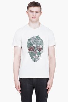 Alexander McQueen Cream Bird Skull Tshirt - Lyst