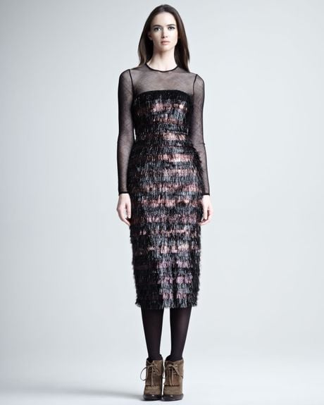 Burberry Prorsum Tinsel Illusion Dress in Pink (cherry) - Lyst