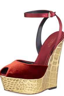 Giambattista Valli Velvet Embossed Metallic Wedge Sandal - Lyst