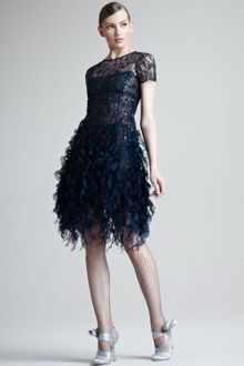 Oscar de la Renta Beaded Ruffled Dress - Lyst