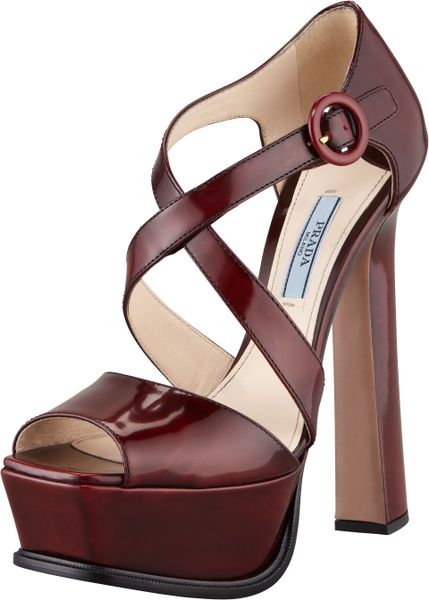 Prada Spazzolato Platform Crisscross Pump in Gray - Lyst