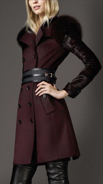Burberry Mid-Length Fur Detail Wool Cashmere Trench Coat - Lyst