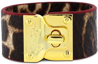Jessica Simpson Gold Tone Leopard Print Turnlock Bracelet - Lyst