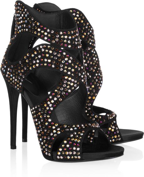 Giuseppe Zanotti Crystal Embellished Suede Sandals in Black - Lyst