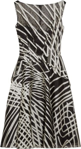 Lela Rose Patterned Organza Dress in Black - Lyst