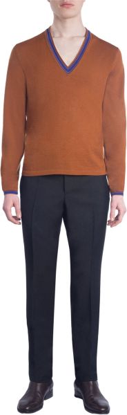Balenciaga Contrast Trim Vneck Sweater in Brown for Men (cobalt) - Lyst