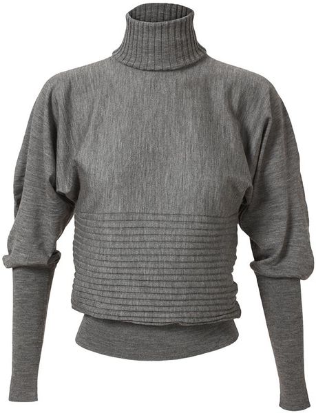 Fendi Ribbed Fine Wool Turtle Neck Jumper in Gray (grey) - Lyst