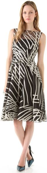 Lela Rose Printed Peplum Dress in Black - Lyst