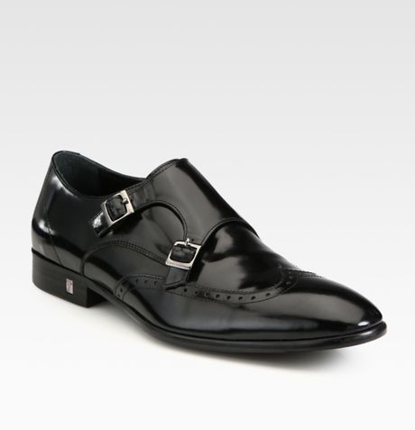 Versace Patent Leather Double Monk Strap in Black for Men - Lyst