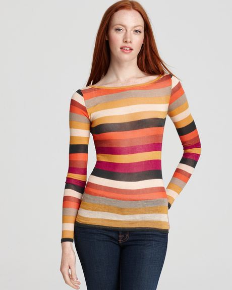 Bcbgmaxazria Top Leah Boat Neck Striped in Multicolor (bright raspberry combo) - Lyst