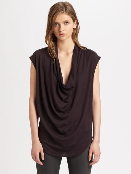 Helmut Lang Jersey Draped Top in Gray (mulberry) - Lyst