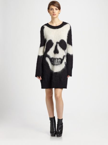 Mcq By Alexander Mcqueen Skull Intarsia Sweater Dress in Black - Lyst