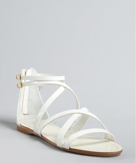 Miu Miu White Patent Leather Strappy Sandals in White | Lyst