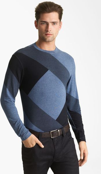 Armani Geo Print Crewneck Sweater in Blue for Men (fancy blue) - Lyst