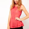Asos Collection Asos Sheer Top with Peplum in Red (coral) - Lyst