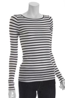 BCBGMAXAZRIA White and Black Stripe Stretch Knit Leah Boat Neck - Lyst