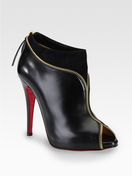 Christian Louboutin Leather and Suede Zipper Ankle Boots in Black - Lyst