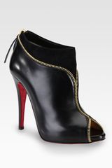 Christian Louboutin Leather and Suede Zipper Ankle Boots