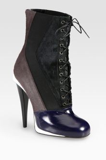 Fendi Calf Hair and Leather Colorblock Laceup Ankle Boots - Lyst