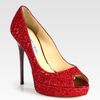Jimmy Choo Crown Glittercoated Leather Peep Toe Pumps in Red - Lyst