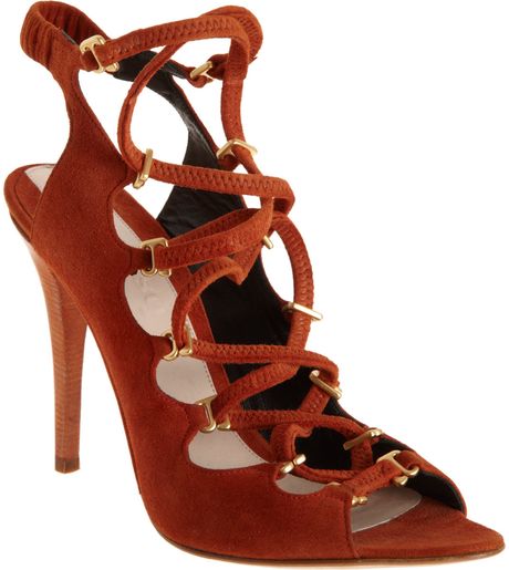 Narciso Rodriguez Lace Up Sandal in Brown (gold) - Lyst