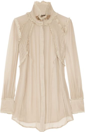 Roberto Cavalli Embellished Silkgeorgette Blouse - Lyst