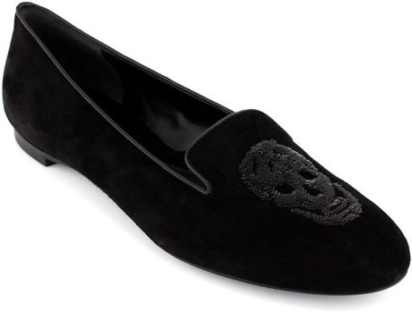 Alexander Mcqueen Daim Skull Loafer in Black - Lyst