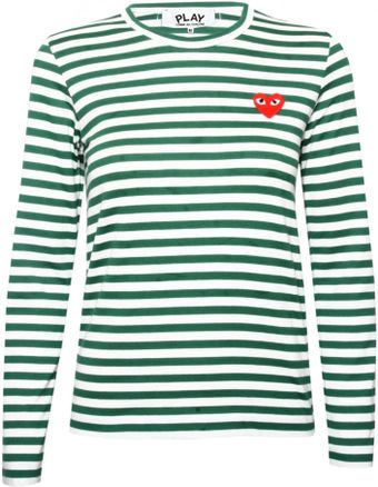 Comme Des Garçons Red Heart Stripe T-Shirt Green - Lyst