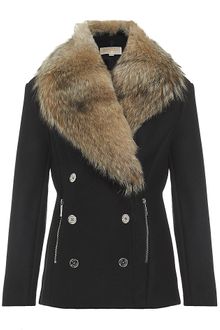 Michael by Michael Kors Double Breasted Pea Coat With Fur Collar - Lyst