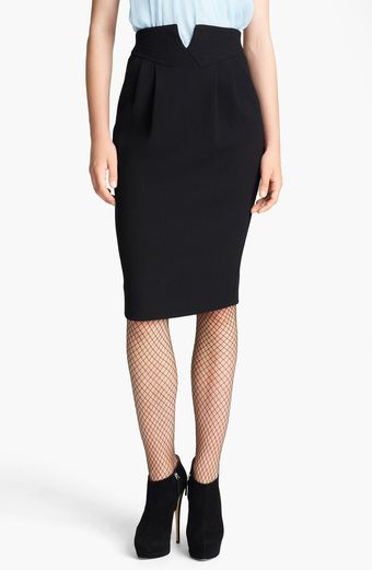 Oscar de la Renta Slim Wool Skirt - Lyst