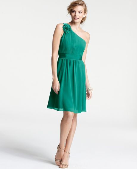 Ann Taylor Petite Silk Georgette Flower One Shoulder Bridesmaid Dress in Green (rich malachite) - Lyst