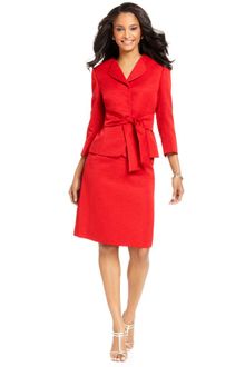 Tahari Three Quarter Sleeve Belted Jacket Skirt Suit  - Lyst