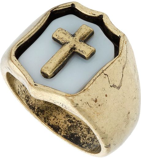 Topshop Cross Shield Ring in Gold (white) - Lyst