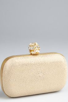 Alexander McQueen Ivory Stingray Embossed Leather Pearl Skull Box Clutch - Lyst